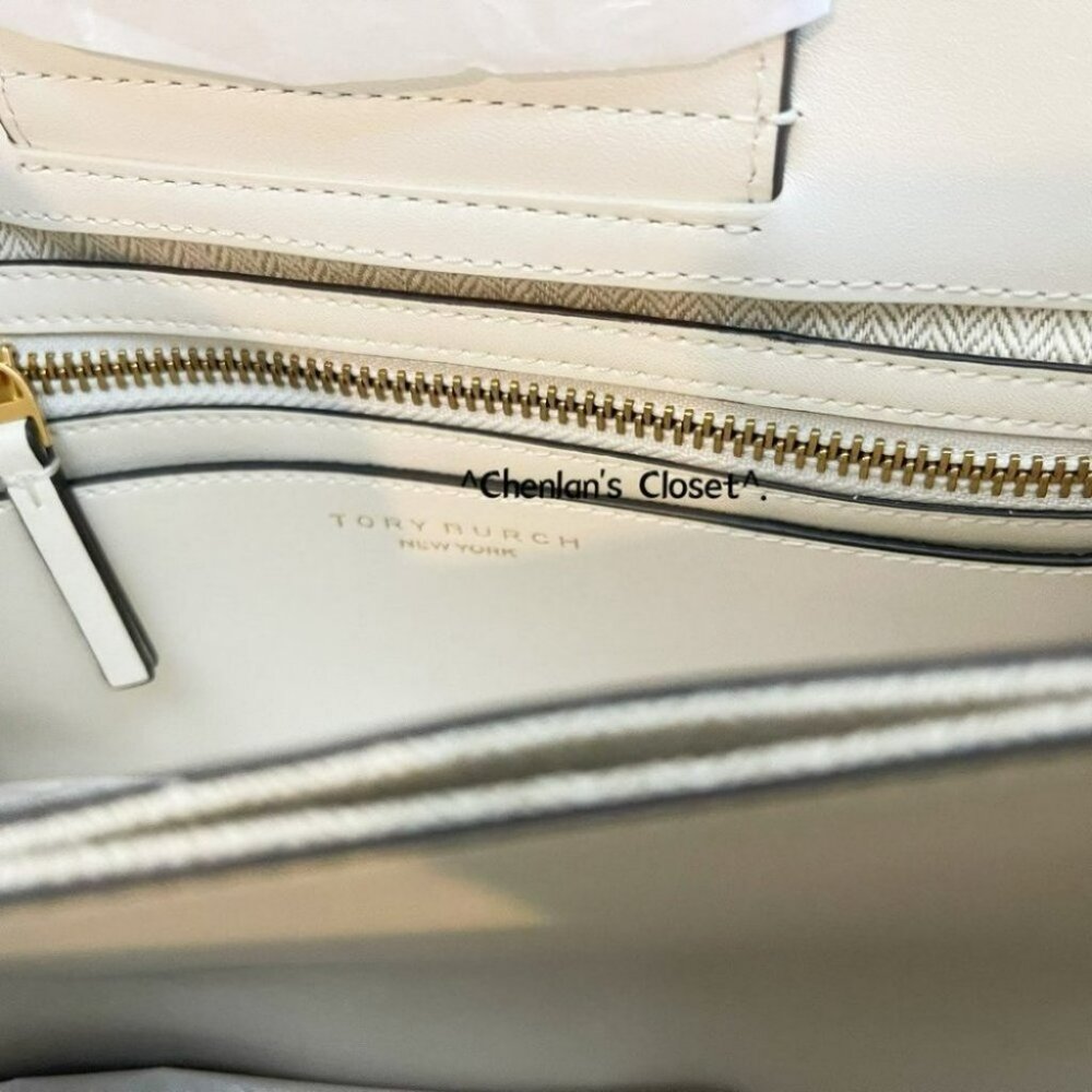 Tory Burch Britten Woven Satchel in Brown and Cream - Picture 13 of 15